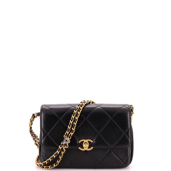 Chanel Logo Letters Compartment Chain Flap Bag Quilted Lambskin Mini