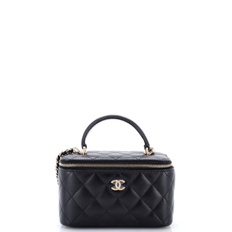Chanel Classic Top Handle Vanity Case with Chain Quilted Lambskin Small