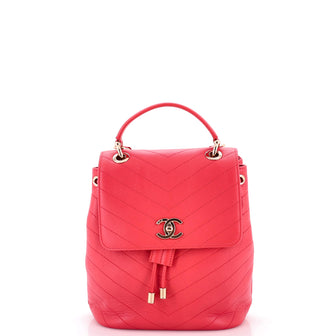 Chanel CC Top Handle Flap Backpack Chevron Calfskin Medium
