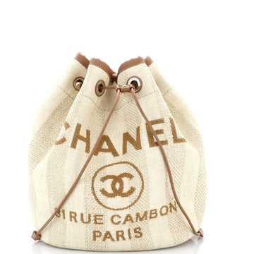 Chanel Deauville Drawstring Bucket Bag Striped Raffia Medium