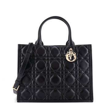 Christian Dior Book Tote with Strap Cannage Quilt Lambskin Medium