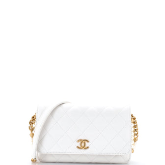 Chanel CC Pearl Strap Chain Clutch Quilted Lambskin and Metal
