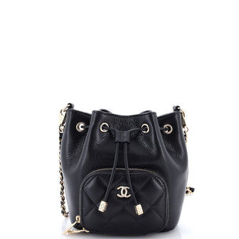 Chanel Business Affinity Top Handle Drawstring Bucket Bag Quilted Caviar Mini