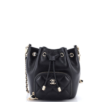 Chanel Business Affinity Top Handle Drawstring Bucket Bag Quilted Caviar Mini