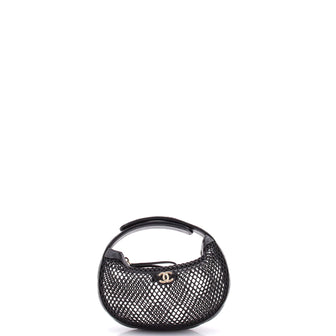 Chanel CC Hobo Pouch Bag Mesh with Quilted Leather
