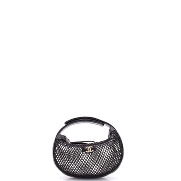 Chanel CC Hobo Pouch Bag Mesh with Quilted Leather