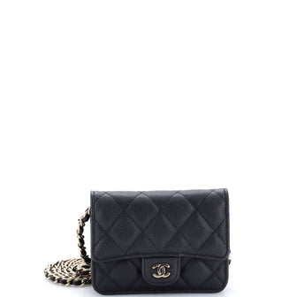 Chanel Classic Flap Card Holder on Chain Quilted Caviar Mini