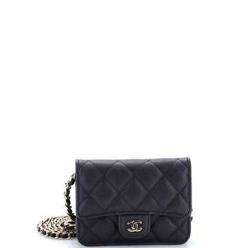 Chanel Classic Flap Card Holder on Chain Quilted Caviar Mini