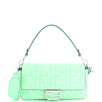 Fendi Baguette NM Bag Zucca Stitched Embossed Leather Medium
