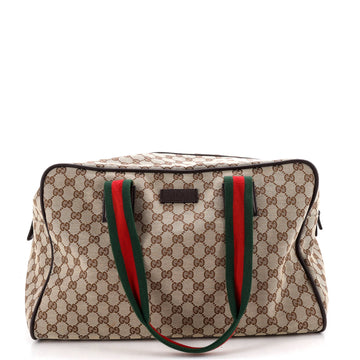 Gucci Web Carry On Duffle Bag GG Canvas with Leather Medium