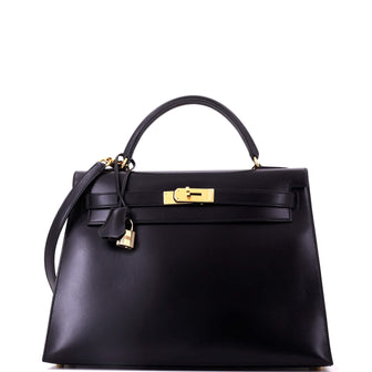 Hermes Kelly Handbag Black Box Calf with Gold Hardware 32