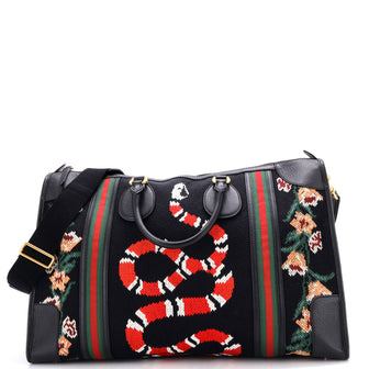 Gucci Needlepoint Web Weekender Bag Embroidered Canvas Large