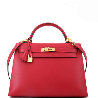 Hermes Kelly Handbag Red Tadelakt with Gold Hardware 32