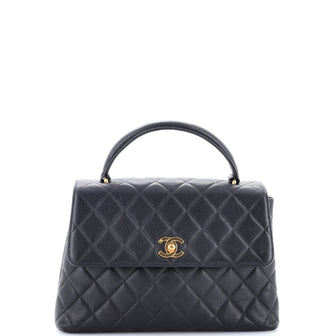 Chanel Vintage Classic Top Handle Flap Bag Quilted Caviar Medium