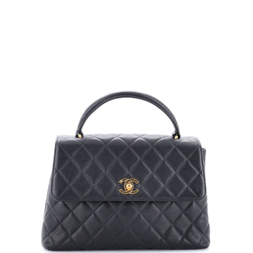 Chanel Vintage Classic Top Handle Flap Bag Quilted Caviar Medium