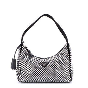 Prada Re-Edition 2000 Hobo Crystal Embellished Satin Mini