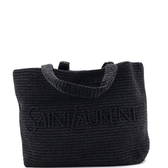 Saint Laurent Logo Supple Tote Embroidered Raffia