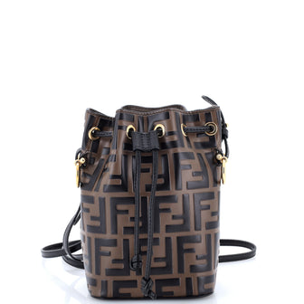 Fendi Mon Tresor Bucket Bag Zucca Embossed Leather Mini