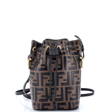 Fendi Mon Tresor Bucket Bag Zucca Embossed Leather Mini