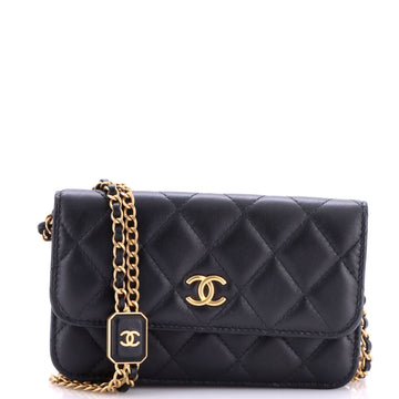 Medallion Charm Chain Phone Holder Quilted Lambskin