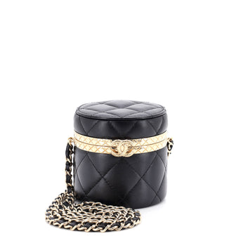 Chanel Lock Frame Round Vanity Case with Chain Quilted Lambskin Mini