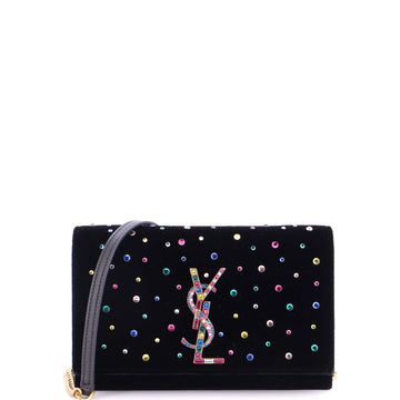 Saint Laurent Classic Monogram Wallet on Chain Embellished Velvet