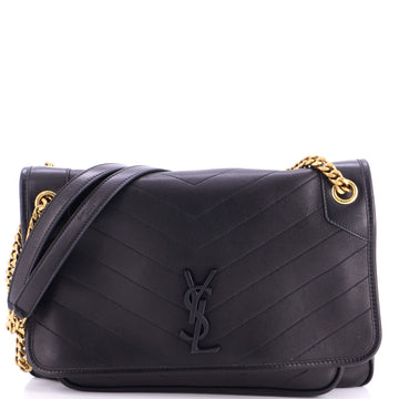 Saint Laurent Niki Chain Flap Bag Matelasse Chevron Leather Large