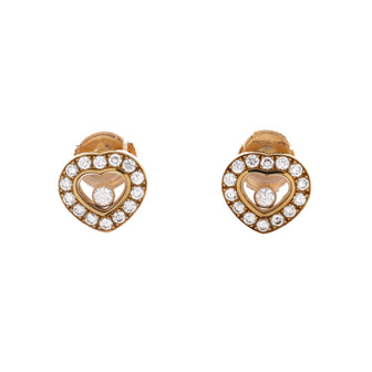 Chopard Happy Diamonds Heart Earrings 18K Yellow Gold with Diamonds and 1 Floating Diamond Small