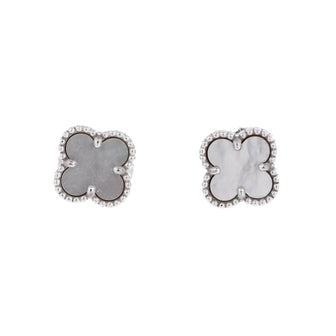 Van Cleef & Arpels Sweet Alhambra Stud Earrings 18K White Gold and Mother of Pearl