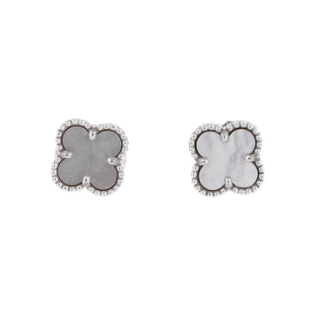 Van Cleef & Arpels Sweet Alhambra Stud Earrings 18K White Gold and Mother of Pearl