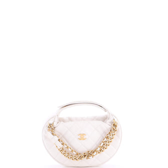 Chanel Double Chain Bow Hobo Pouch Quilted Caviar Mini