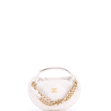 Chanel Double Chain Bow Hobo Pouch Quilted Caviar Mini