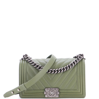 Chanel Boy Flap Bag Chevron Calfskin Old Medium