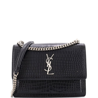 Saint Laurent Sunset Crossbody Bag Crocodile Embossed Leather Medium