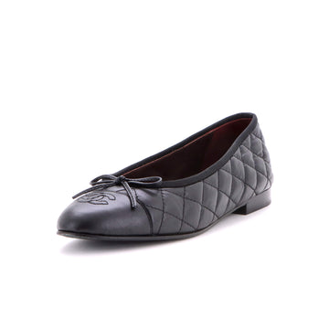 Chanel Women's CC Cap Toe Bow Ballerina Flats Quilted Leather