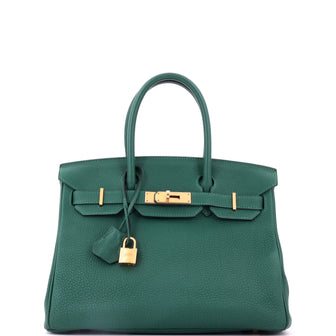 Hermes Birkin Handbag Green Togo with Gold Hardware 30