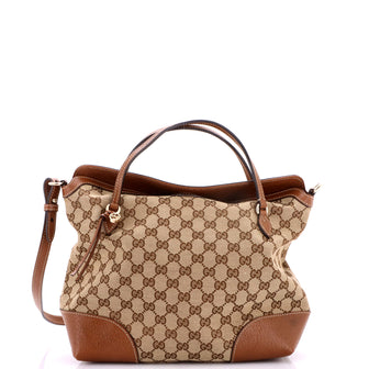 Gucci Bree Convertible Top Handle Bag GG Canvas with Leather Medium