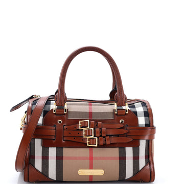 Burberry Alchester Bridle Bowling Bag House Check Canvas Medium