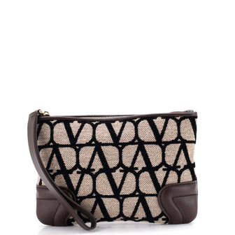Valentino Garavani Wristlet Pouch Iconographe Canvas and Leather