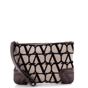 Valentino Garavani Wristlet Pouch Iconographe Canvas and Leather