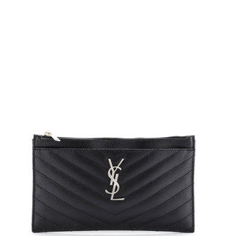 Saint Laurent Classic Monogram Zip Bill Pouch Matelasse Chevron Leather Medium