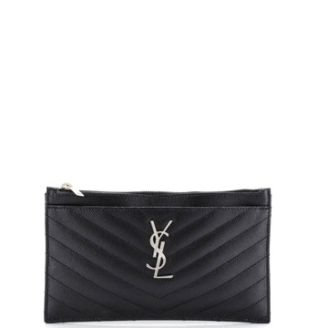 Saint Laurent Classic Monogram Zip Bill Pouch Matelasse Chevron Leather Medium