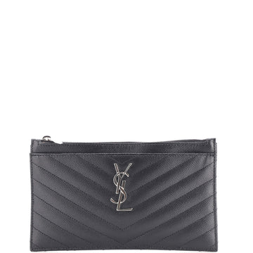 Saint Laurent Classic Monogram Zip Bill Pouch Matelasse Chevron Leather Medium