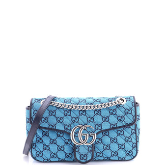 Gucci GG Marmont Flap Bag Diagonal Quilted GG Canvas with Leather Small