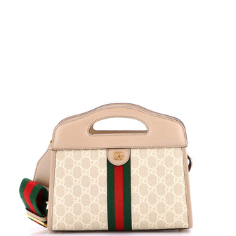 Gucci Ophidia Cut Out Handle Bag GG Coated Canvas with Leather Small