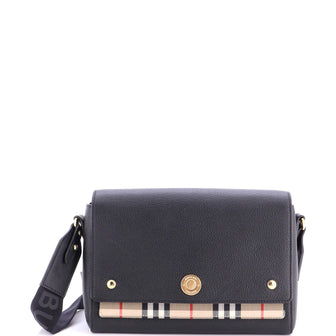 Burberry Note Crossbody Bag Leather with Vintage Check Canvas Medium