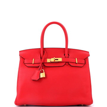 Hermes Birkin Handbag Red Clemence with Gold Hardware 30