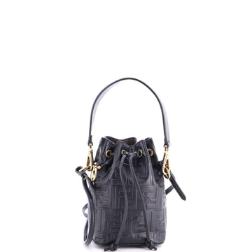 Fendi Mon Tresor Bucket Bag Zucca Embossed Leather Mini