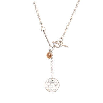 Hermes Ex-Libris Pendant Necklace Sterling Silver with 18K Rose Gold Medium