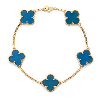 Van Cleef & Arpels Vintage Alhambra 5 Motifs Bracelet 18K Yellow Gold and Agate